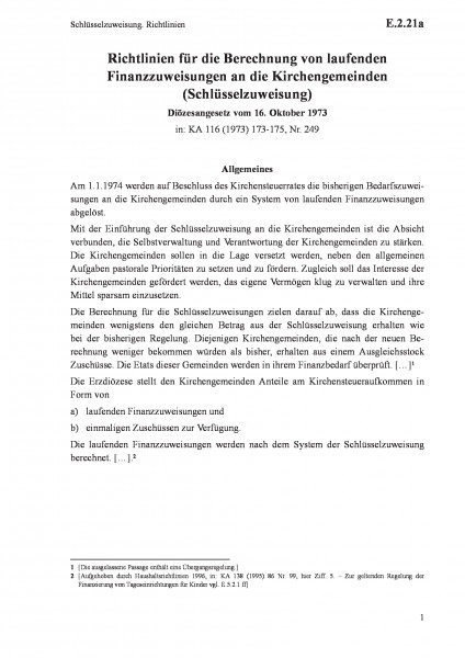 E.2.21a Schlüsselzuweisung. Richtlinien