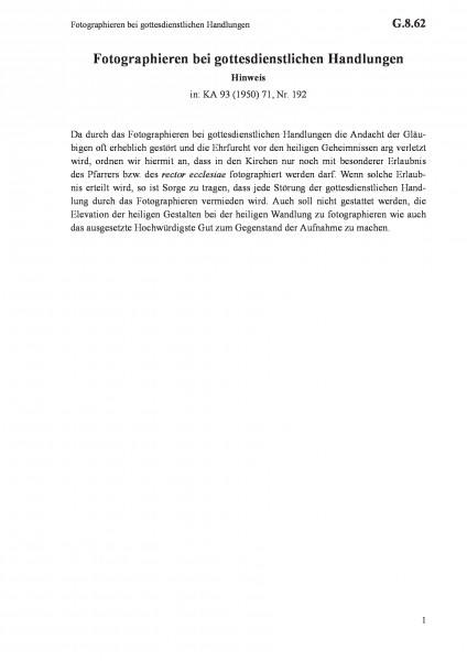 G.8.62 Fotographieren bei gottesdienstlichen Handlungen