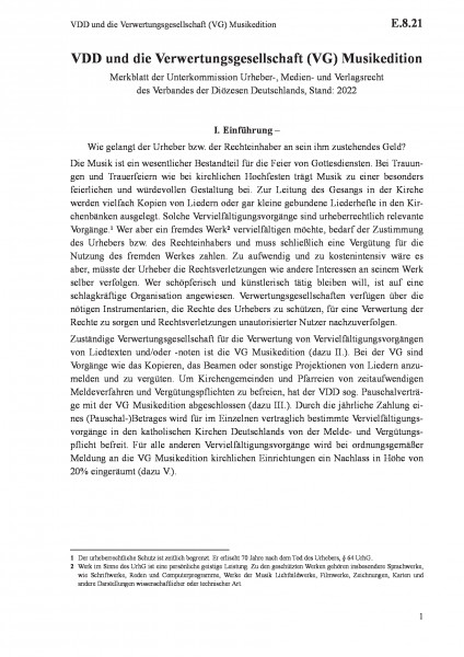 E.8.21 VDD und die Verwertungsgesellschaft (VG) Musikedition