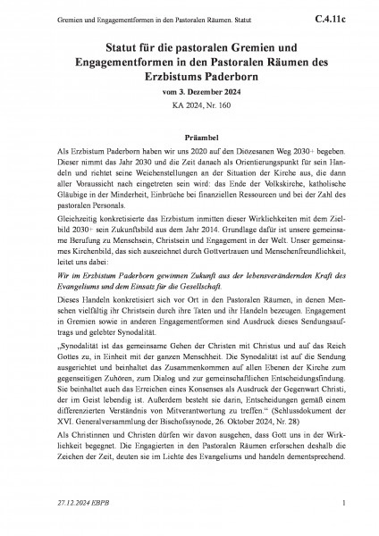 C.4.11c Gremien und Engagementformen in den Pastoralen Räumen. Statut