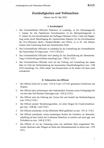 B.4.21 Zuständigkeiten und Vollmachten Offizialat