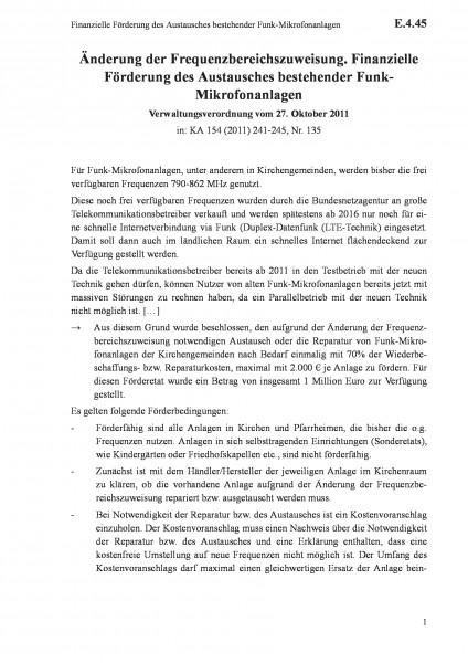 E.4.45 Finanzielle Förderung des Austausches bestehender Funk-Mikrofonanlagen