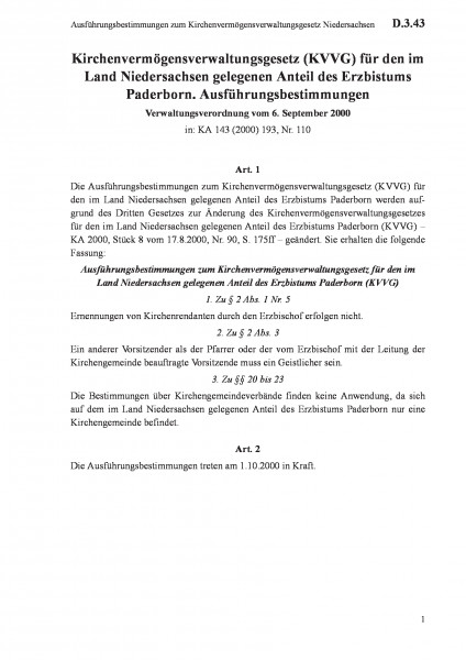 D.3.43 Ausführungsbestimmungen zum Kirchenvermögensverwaltungsgesetz Niedersachsen
