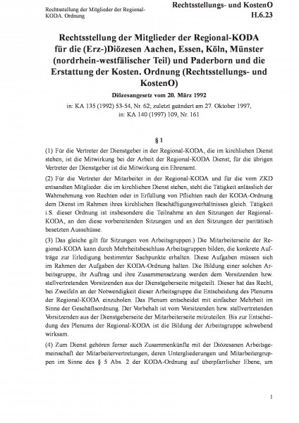 H.6.23 Rechtsstellung der Mitglieder der Regional-KODA. Ordnung