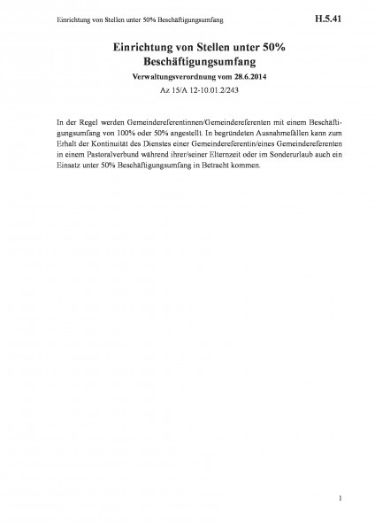 H.5.41 Einrichtung von Stellen unter 50% Beschäftigungsumfang