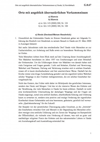 G.8.67 Orte mit angeblich übernatürlichen Vorkommnissen a) Heede, b) Heroldsbach