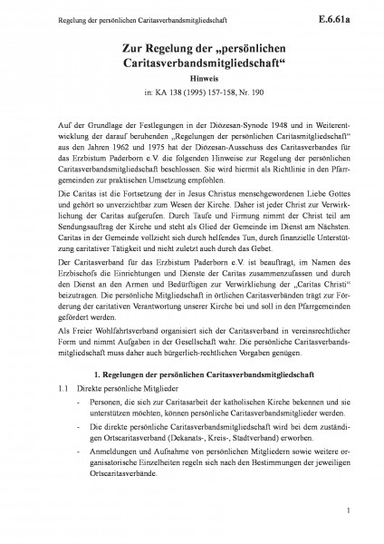 E.6.61a Regelung der persönlichen Caritasverbandsmitgliedschaft
