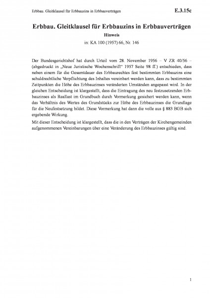 E.3.15c Erbbau. Gleitklausel für Erbbauzins in Erbbauverträgen