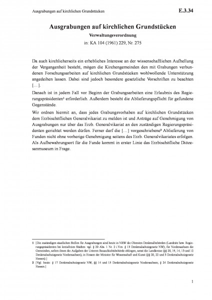 E.3.34 Ausgrabungen auf kirchlichen Grundstücken