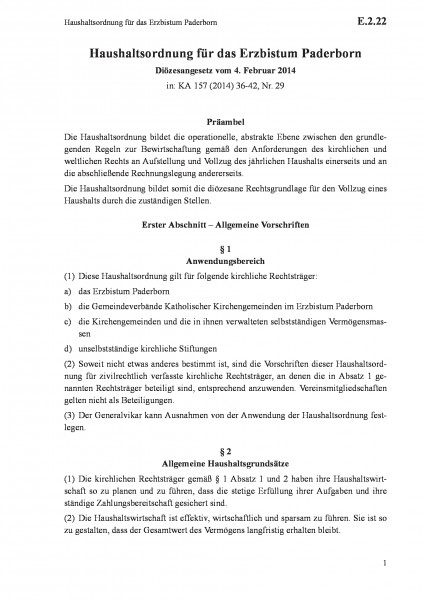 E.2.22 Haushaltsordnung für das Erzbistum Paderborn