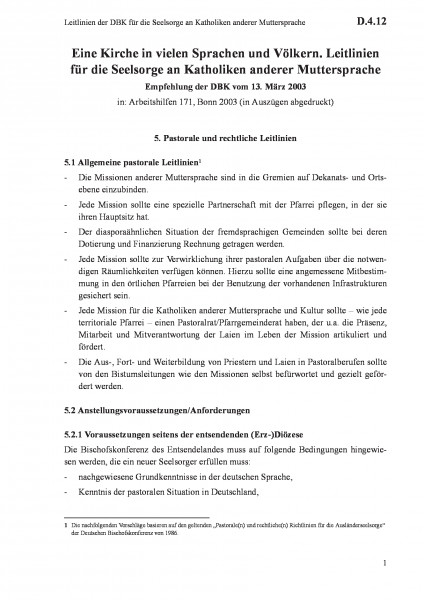 D.4.12 Leitlinien der DBK für die Seelsorge an Katholiken anderer Muttersprache