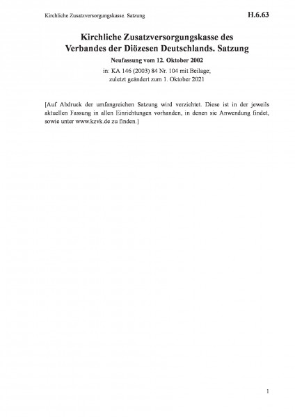 H.6.63 Kirchliche Zusatzversorgungskasse. Satzung