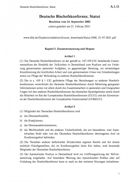 A.1.11 Deutsche Bischofskonferenz. Statut