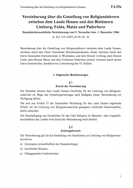 F.4.25a Vereinbarung über die Gestellung von Religionslehrern (Hessen)