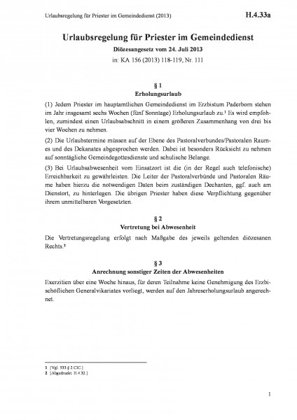 H.4.33a Urlaubsregelung für Priester im Gemeindedienst (2013)