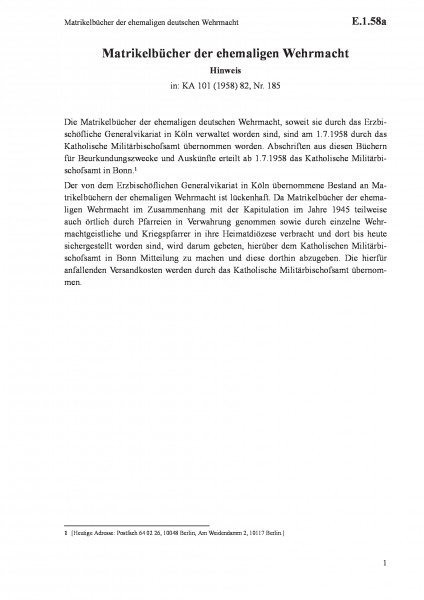 E.1.58a Matrikelbücher der ehemaligen deutschen Wehrmacht