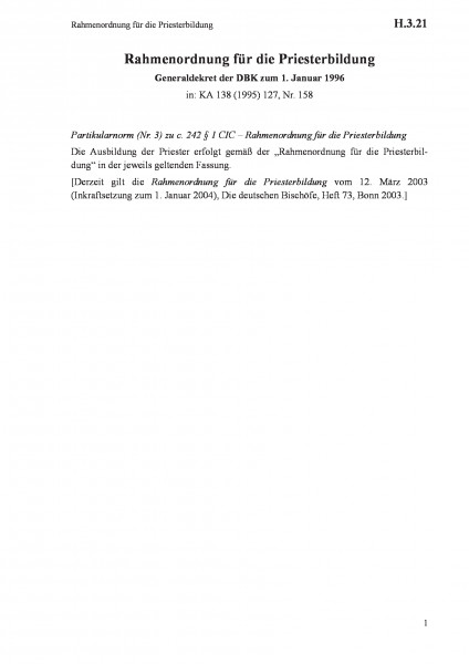 H.3.21 Rahmenordnung für die Priesterbildung