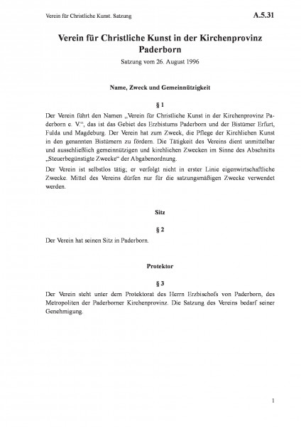 A.5.31 Verein für Christliche Kunst. Satzung