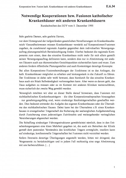 E.6.34 Kooperation bzw. Fusion kath. Krankenhäuser mit anderen Krankenhäusern