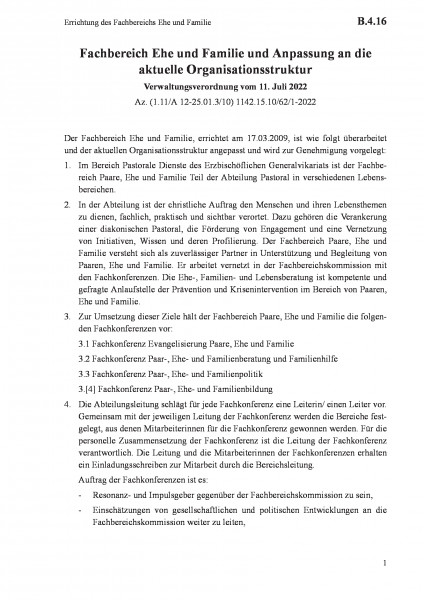 B.4.16 Errichtung des Fachbereichs Ehe und Familie