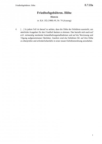 E.7.22a Friedhofsgebühren. Höhe