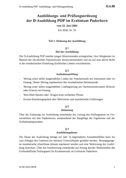 H.6.88 D-Ausbildung POP. Ausbildungs- und Prüfungsordnung