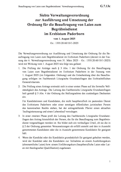 G.7.13c Beauftragung von Laien zum Begräbnisdienst. Verwaltungsverordnung