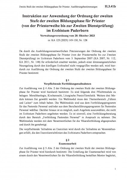 H.3.41b Zweite Stufe der zweiten Bildungsphase für Priester. Ausführungsbestimmungen