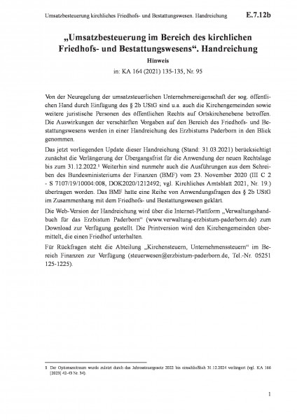 E.7.12b Umsatzbesteuerung kirchliches Friedhofs- und Bestattungswesen. Handreichung