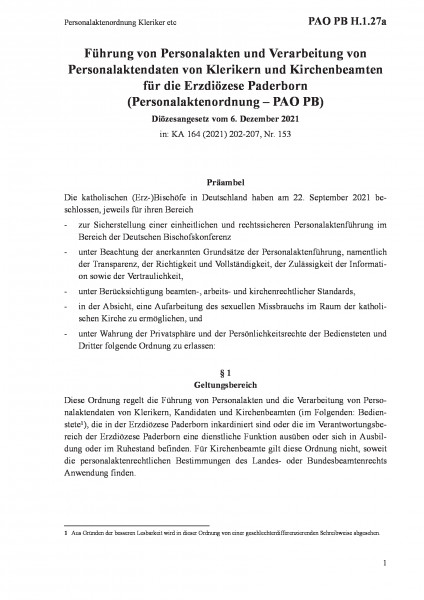 H.1.27a Personalaktenordnung Kleriker etc
