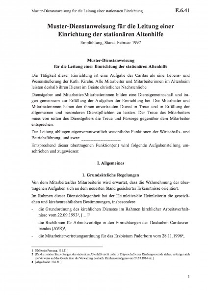 E.6.41 Muster-Dienstanweisung für die Leitung einer stationären Einrichtung