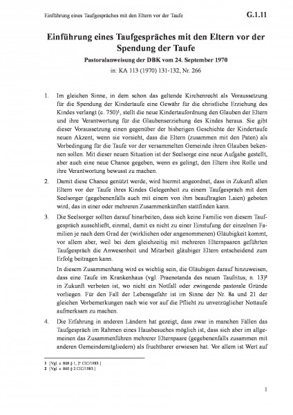 G.1.11 Einführung eines Taufgespräches mit den Eltern vor der Taufe