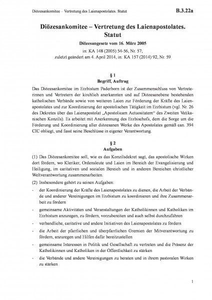 B.3.22a Diözesankomitee – Vertretung des Laienapostolates. Statut