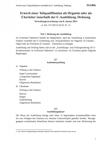 H.6.86b Erwerb einer Teilqualifikation innerhalb der C-Ausbildung. Ordnung