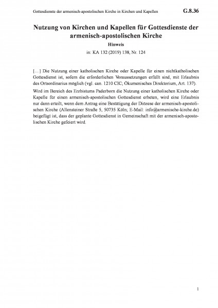 G.8.36 Gottesdienste der armenisch-apostolischen Kirche in Kirchen und Kapellen
