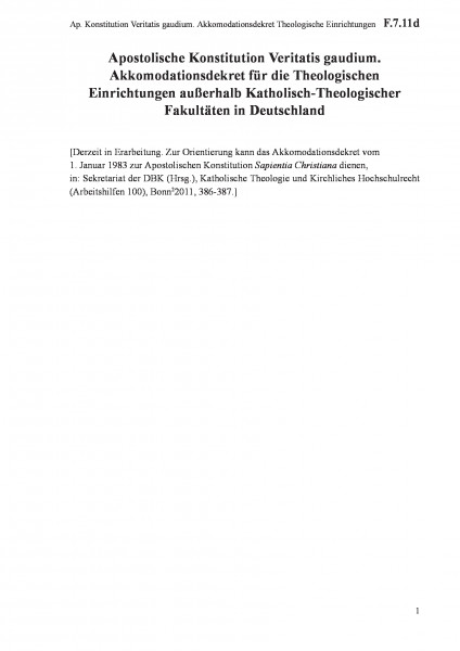 F.7.11d Ap. Konstitution Veritatis gaudium. Akkomodationsdekret Theologische Einrichtungen