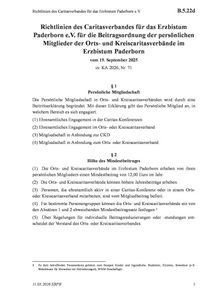 B.5.22d Richtlinien des Caritasverbandes für das Erzbistum Paderborn e.V.