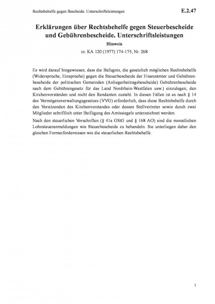 E.2.47 Rechtsbehelfe gegen Bescheide. Unterschriftsleistungen