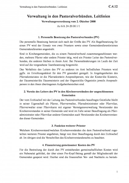 C.4.12 Verwaltung in den Pastoralverbünden. Leitlinien