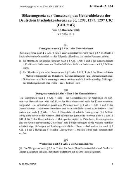 A.1.14 Umsetzungsgesetz zu cc. 1292, 1295, 1297 CIC