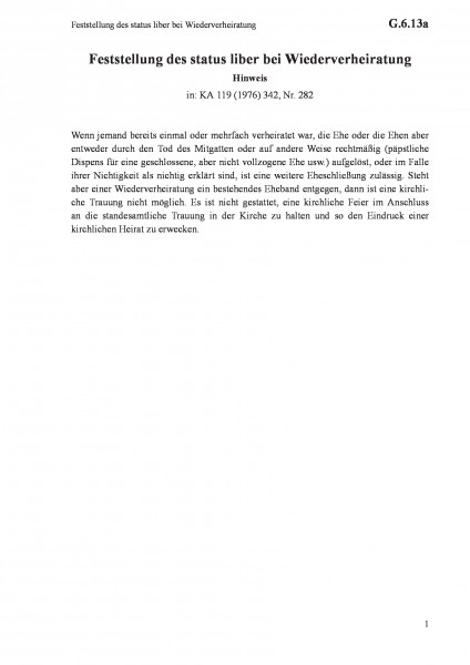 G.6.13a Feststellung des status liber bei Wiederverheiratung