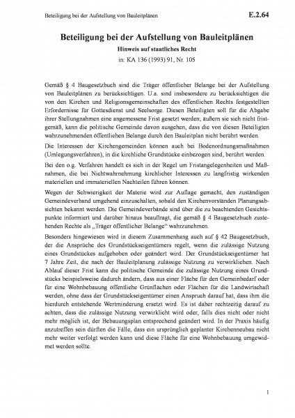 E.2.64 Beteiligung bei der Aufstellung von Bauleitplänen