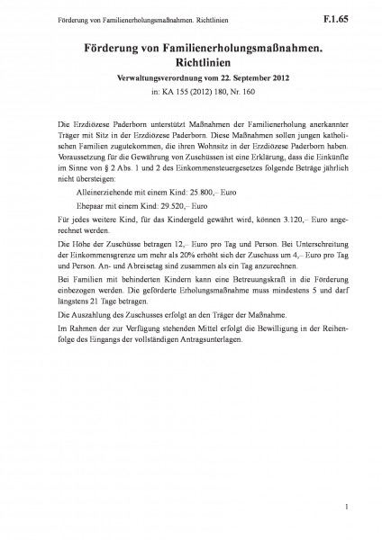 F.1.65 Förderung von Familienerholungsmaßnahmen. Richtlinien