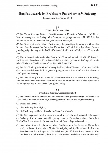 B.5.21 Bonifatiuswerk im Erzbistum Paderborn. Satzung