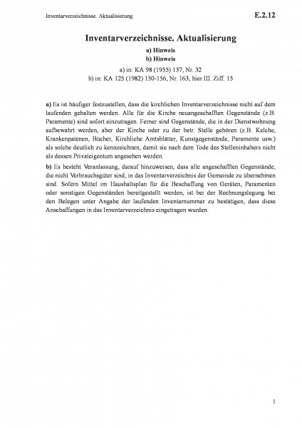 E.2.12 Inventarverzeichnisse. Aktualisierung