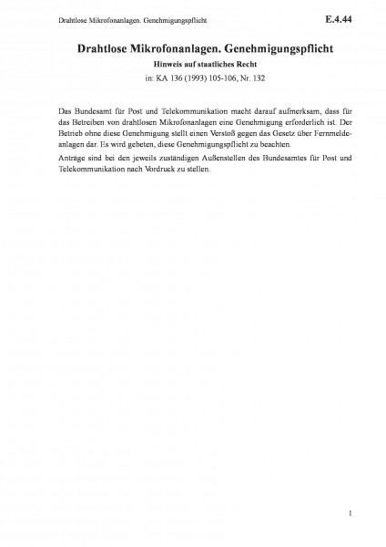 E.4.44 Drahtlose Mikrofonanlagen. Genehmigungspflicht