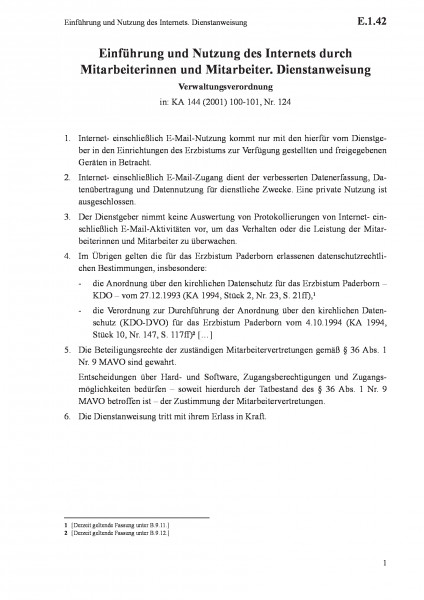 E.1.42 Einführung und Nutzung des Internets. Dienstanweisung