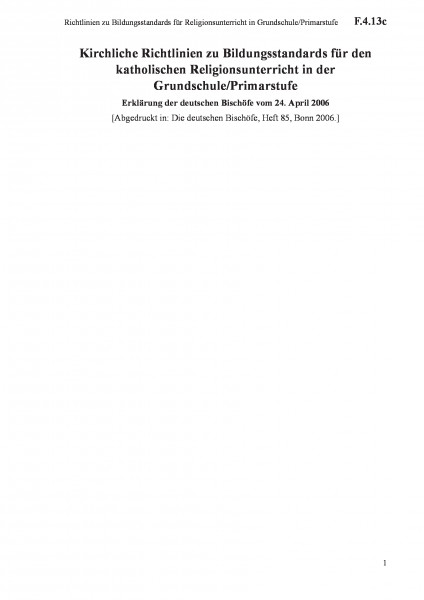 F.4.13c Richtlinien zu Bildungsstandards für Religionsunterricht in Grundschule/Primarstufe