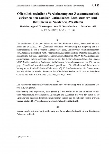 A.5.42 Zusammenarbeit in verschiedenen Bereichen. Öffentlich-rechtliche Vereinbarung