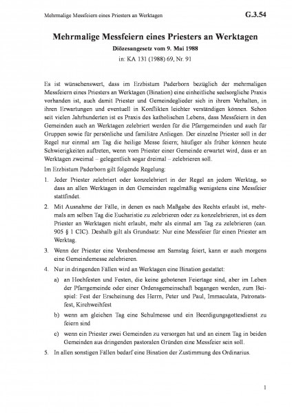 G.3.54 Mehrmalige Messfeiern eines Priesters an Werktagen